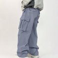 thumbnail image 5 of Chiccall Mens Wide Leg Cargo Pants Baggy Drawstring Elastic Waist Multiple Pockets Trousers Fashion Solid Oversized Streetwear for Men, 5 of 6