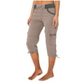 thumbnail image 2 of EaskTriop Women's Cropped Pants Drawstring Hem Capri with Pockets Quick-Dry Elastic High Waist Summer Vacation Utility Lounge Slacks, 2 of 6