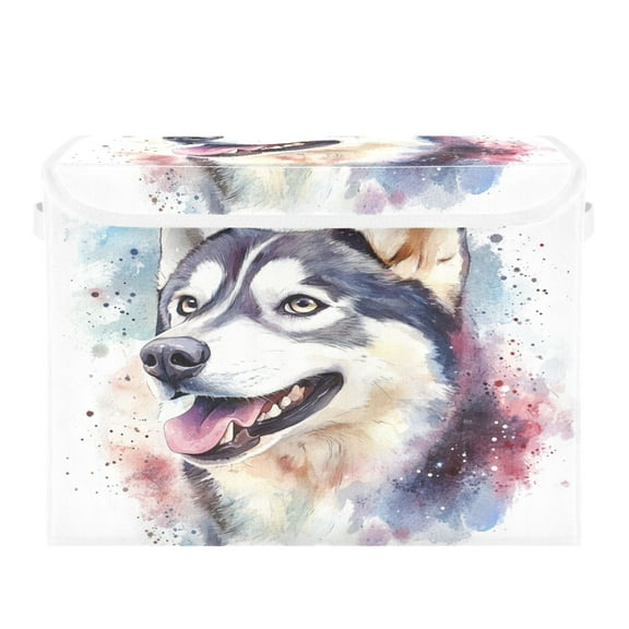 Storage Box With Lid 16.5x12.6x11.8In Foldable Stacked Household Storage Box Cute Husky Dog