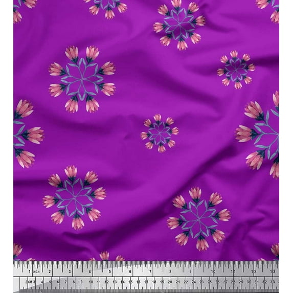Soimoi Polyester Crepe Fabric Tulip Flower Decor Fabric Printed Yard 42 Inch Wide
