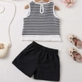thumbnail image 4 of WRKEKC Girls Summer Outfits Sleeveless Round Neck Striped Fringe Vest and Black Shorts Set Comfortable for 2-8 Years, 4 of 9