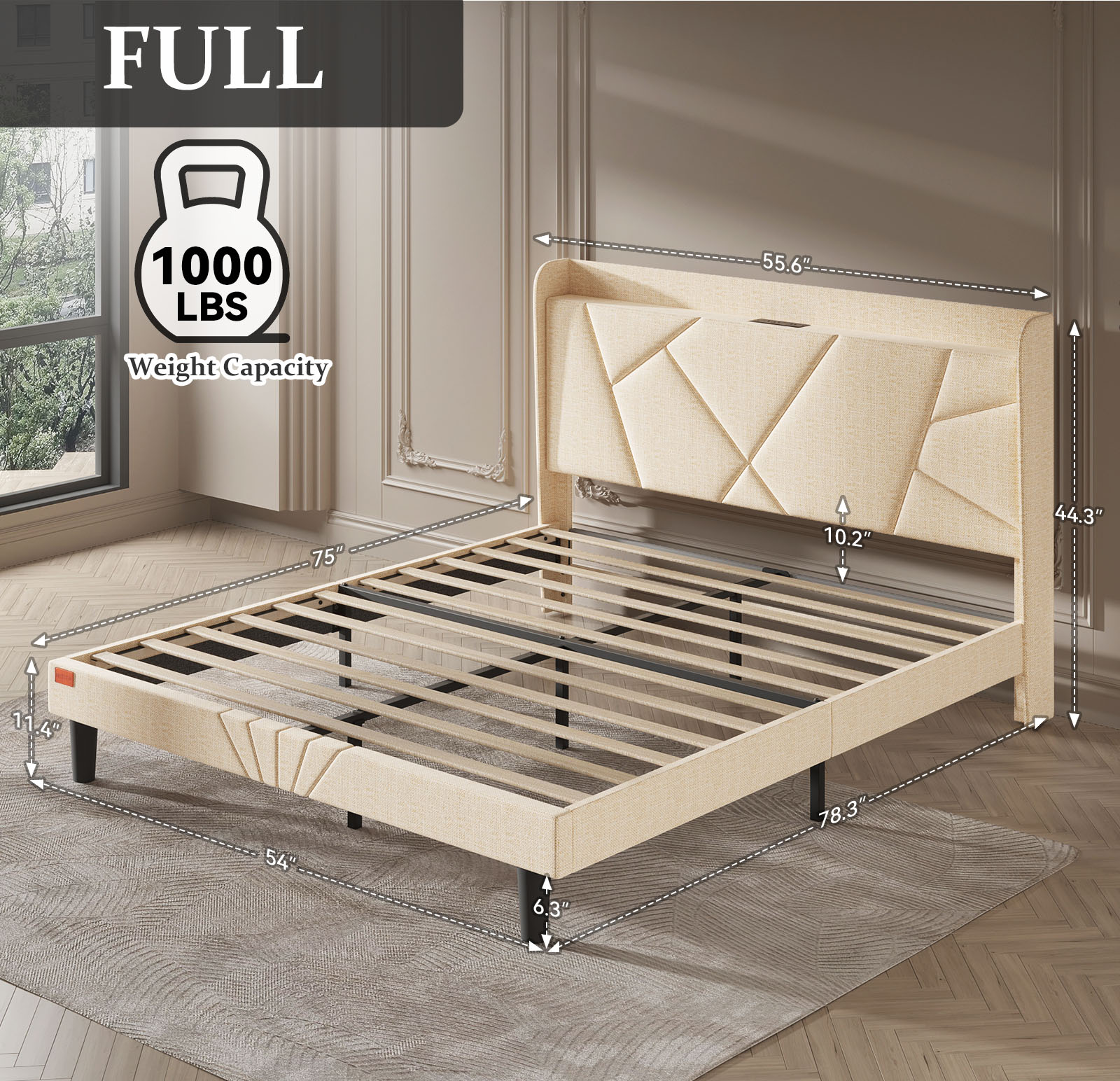 Nisien Full Size Upholstered Platform Bed with Charging Station photo 6