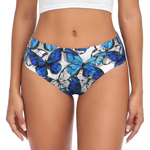 Fotbe Blue and White Butterflies Calzones Estampados para Mujer – Ropa Interior de Algodón, Cómoda, Suave y Elástica-4X-Large