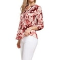 thumbnail image 4 of INSPIRE CHIC V Neck Shirt for Women's Floral Prints Button Down Puff Sleeve Casual Shirt S Beige Red, 4 of 6