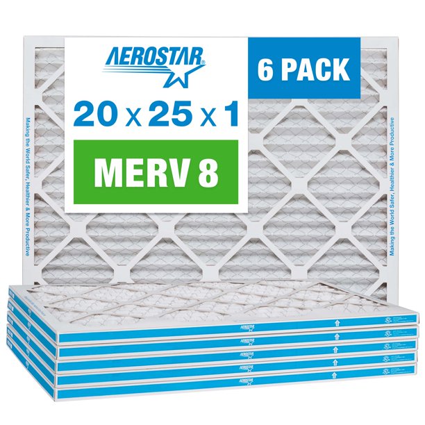 Aerostar 20x25x1 MERV 8 Pleated Air Filter, AC Furnace Air Filter, 6