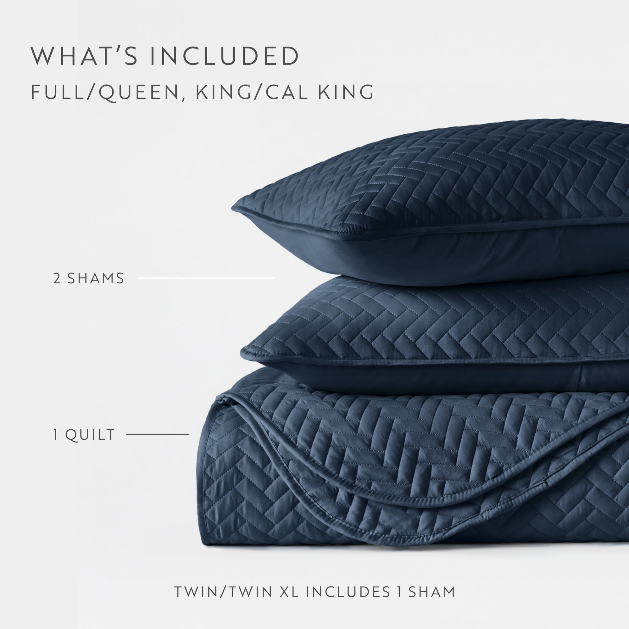 Noble Linens Navy Herring Pattern Quilted Coverlet, Full/Queen