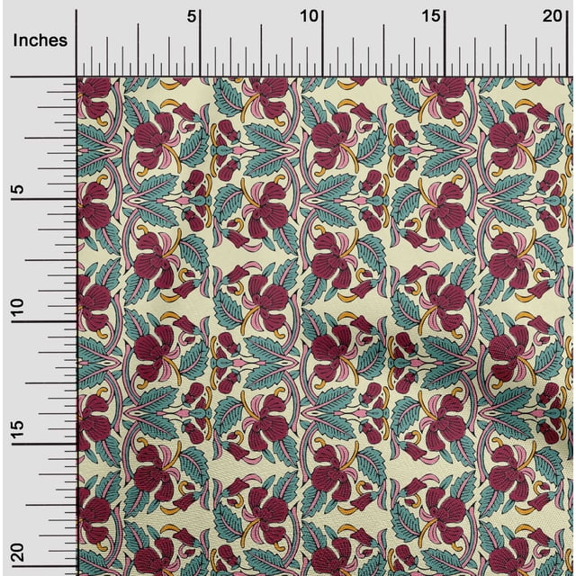 oneOone Viscose Jersey Fabric Leaves & Floral Block Print Sewing Fabric BTY 60 Inch Wide