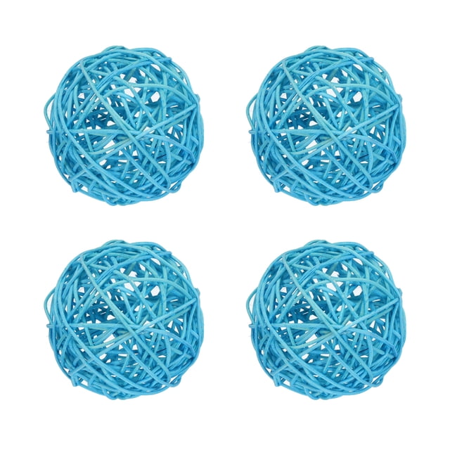 Unique Bargains 4 Pcs Wicker Rattan Balls 3.9 Inch Rattan Decorative Balls for Vase Fillers Craft Home Decor Light Blue