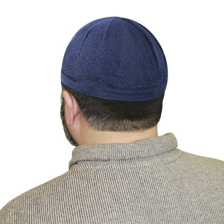 Hijaz Navy Blue One Size Fits Most Traditional Knitted Muslim Mens Prayer Kufi Hat