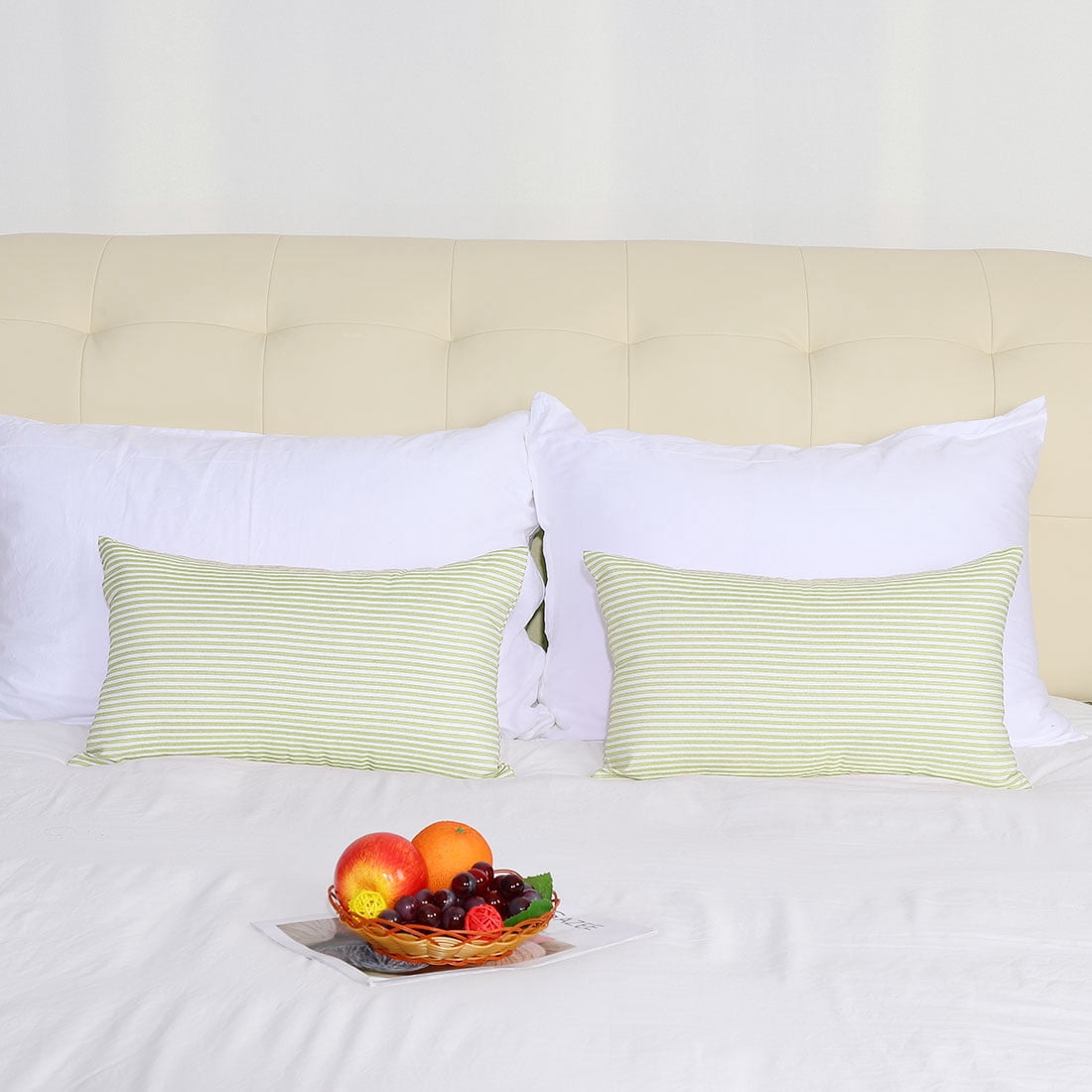Unique Bargains Canvas Decorative Throw Pillow Cover 2-Pack Green and White 12" x 20"