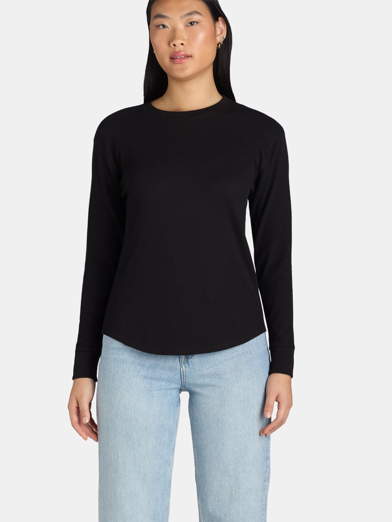 Time and Tru Women's Thermal Tee with Long Sleeves, Size XS-XXXL