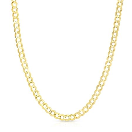 10k Yellow Gold Mens Thick Solid Curb Cuban Link Chain Necklace, 0.2 Inch (6mm)