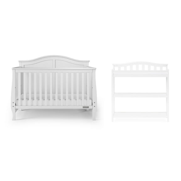 Child Craft Camden Crib and Changing Table Nursery Set, 4-in-1 Convertible Design, Matte White, 2-Piece