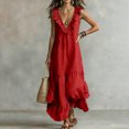 thumbnail image 4 of Dolkfu Side Split Dresses for Women Trendy Sleeveless Red V-Neck Maxi-Length Peasant Dresses Relaxed Fit Modern Flowy Solid Dresses Red,L, 4 of 5