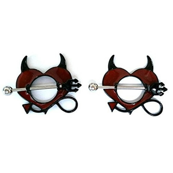 Body Accentz Nipple Ring Shield Piercing Jewelry Gothic Devil Horns Pitchfork Pair 14 gauge sold as pair CH55