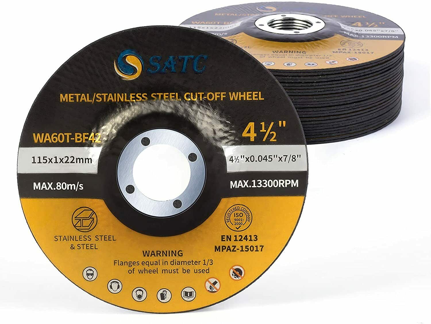 SATC 25 Pack 4-1/2' x .045' x 7/8' Depressed Center Cut Off Wheels Metal & Stainless Steel Cutting