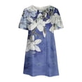 thumbnail image 4 of Midi Robes pour les Femmes d'Été Décontracté Boho Imprimé Floral Col Rond Manches Courtes Genou Longueur Robe Froncée avec Poches Robes de Printemps pour les Femmes 2023, 4 of 5