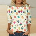 thumbnail image 2 of Staron Hauts de Pâques pour Femmes en Liquidation à Moins de 5$ Col Rond T-Shirt Manches 3/4 T-Shirts Graphiques Basiques Tunique Longueur Trois Quarts Chemises Décontractées Habillées, 2 of 5