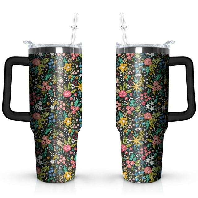 Wildflowers 40 OZ Tumbler Cup with Lid and Straw for Water Iced Tea Coffee Smoothie and More