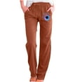 thumbnail image 1 of Yuyuzo Womens Cotton Linen Pants Straight Leg Flower Graphic Drawstring High Waisted Lounge Pants Slacks, 1 of 6