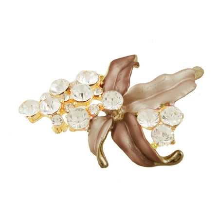Brown Silver Brooch - Apparel Decoration Shiny Rhinestone Flower Brown Pink Leaf Brooch