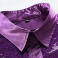 thumbnail image 4 of Men's Sequin Dress Shirt 70s Disco Long Sleeve Shiny Tops Solid Color Button Up Blouse Prom Party Costume, 4 of 6