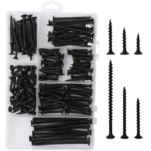Black Wood Screws Screw Set 6 Sizes 3 Inch 166 Pieces 3/4 Coarse Thread