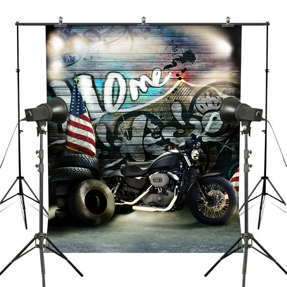 MOHome 5x7ft Graffiti Steampunk Photography Backdrop Waste Tire Motorbike Children Birthday Photo Backgronds Printed Studio Props