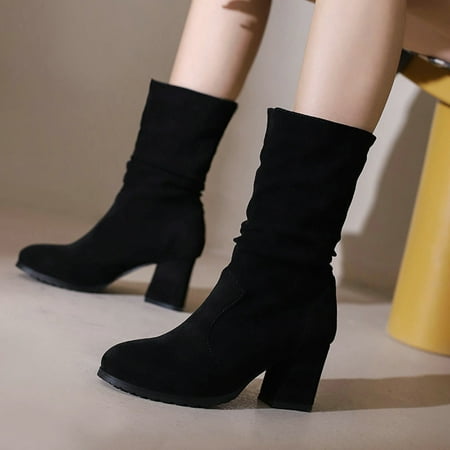 

Akiihool Womens Work Boots Womens High Platform Mid Calf Wedges High Heel Round-Toe Pointy Toe Boots Embroidered Western Cowgirl Boots Heels (Black 7.5)