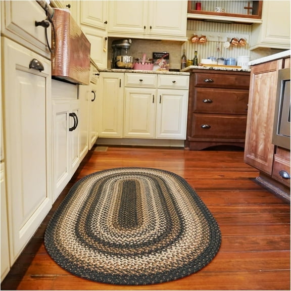 Homespice 27x45” Black Oval Braided Rug. Kilimanjaro Black Jute Oval Rug. Uses- Entryway Rugs, Kitchen Rugs, Bathroom Rugs. Reversible, Rustic, Country, Primitive, Farmhouse Decor Rug