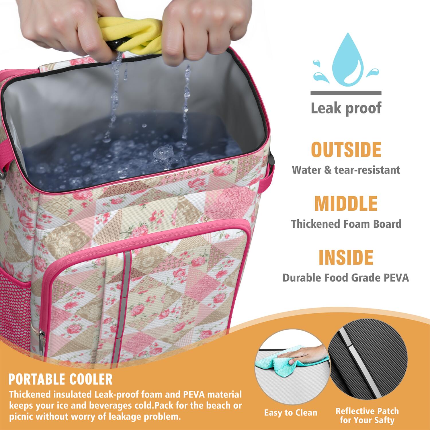 Travel Cooler Bag - Pioneer Flower Floral Print Pattern Camping Beer Cooler Backpack with Bottle Opener- Waterproof Insulated Picnic Backpacks - Cooler Bag for Beach