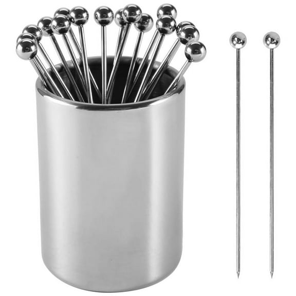 Metal Cocktail Picks Holder Set, 16 Toothpicks Reusable Stainless Steel Decorative for Appetizers