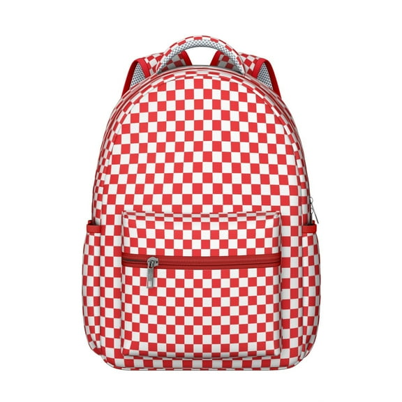 White Red Checkered Backpack for School,Cute School Bag,Schoolbag with Adjustable Shoulder Straps & Padded Back,15.3"x11"x7.1".