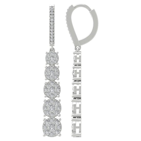 ARAIYA 10K White Gold Round Diamond Dangle Earrings (1 1/2 cttw, I2-I3 Clarity, I-J Color)