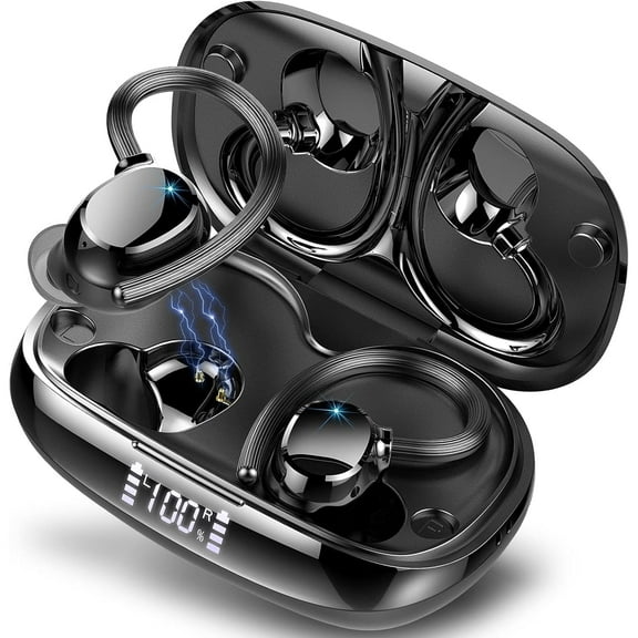ETEPEHI Wireless Earbuds: 48H Play Back Sport Bluetooth Headphones with LED Display Over-Ear Buds with Earhooks Built-in Mic Headset for Workout Sport, Black