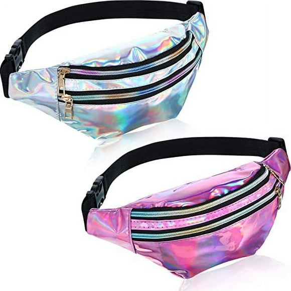 2pcs holographic fanny pack metallic sport fanny pack for women, men, kids