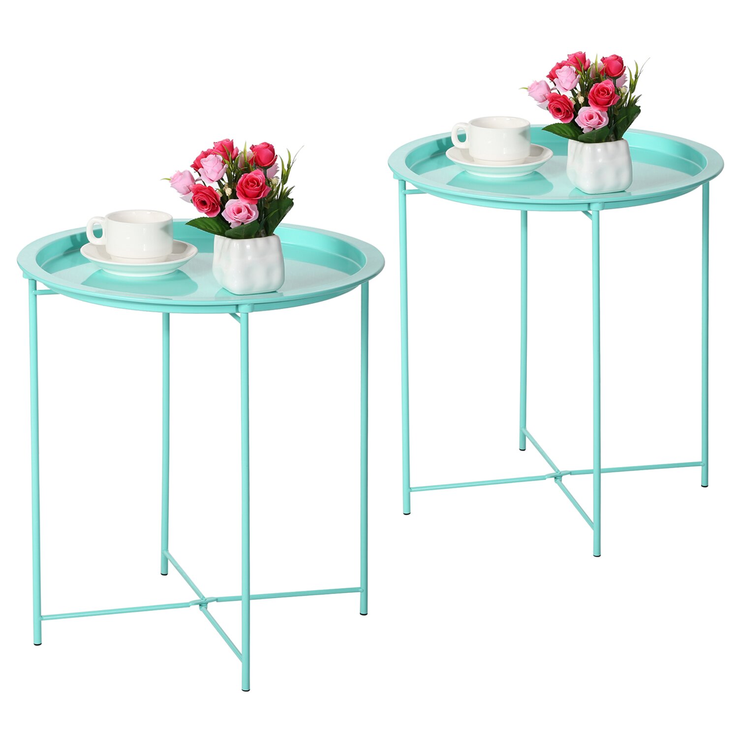 Annaleese Tray Top Cross Legs End Table Set, Multi-use:Small Round Side End Table, Sofa Table, Tray Side Table, Snack Table, Metal, Anti-Rusty, Outdoor and Indoor Use for Putting Small Thing - image 2 of 2