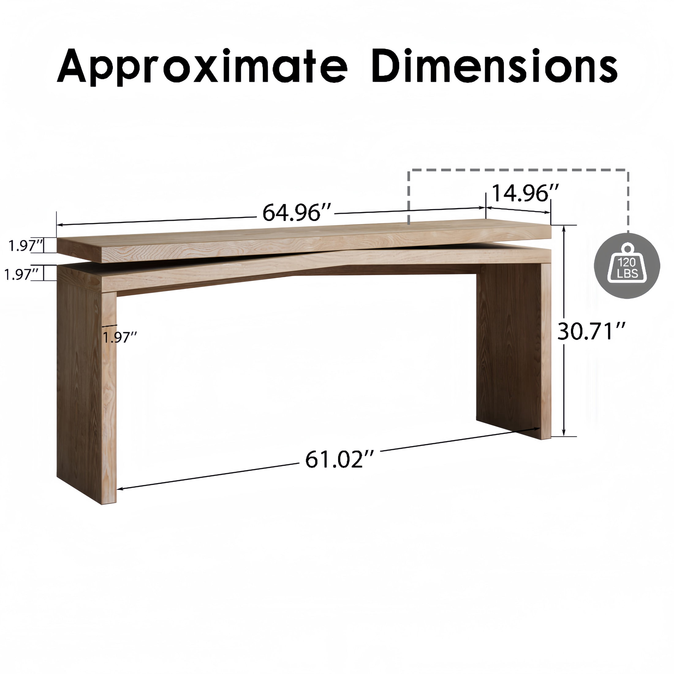 Atumcto 65" Long Console Table, Rustic Wood Entryway Sofa Table with Geometric Base for Living Room Hallway Behind Couch, Antique Natural