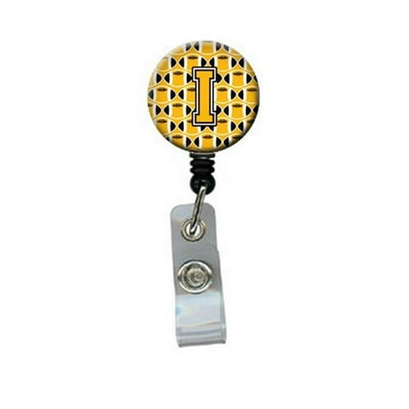 Carolines Treasures CJ1080-IBR Letter I Football Black, Old Gold & White Retractable Badge Reel