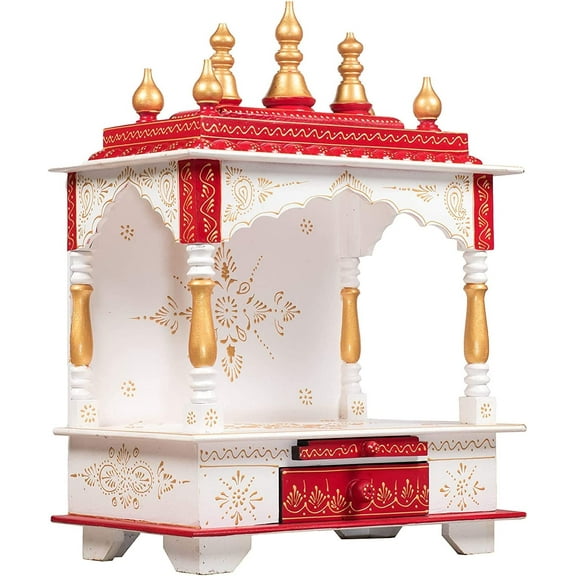 Maa Durga Blue & White Wooden Temple Home Art And Craft Solid Wooden Temple Pooja Mandir Ghar Temple For Home Diwali Festive Season Pooja Room (18 x 12 x 24 inch) By MAA DURGA.