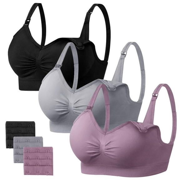 Angelhood Womens Seamless Sleep Nursing Bra,Breastfeeding Maternity Bra with Remove Bra Pads Extenders Pack of 3