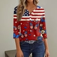 thumbnail image 5 of Women's 250th Anniversary USA Shirt Patriotic American Flag Print V-Neck Button 3/4 Sleeve T-Shirt, 5 of 6