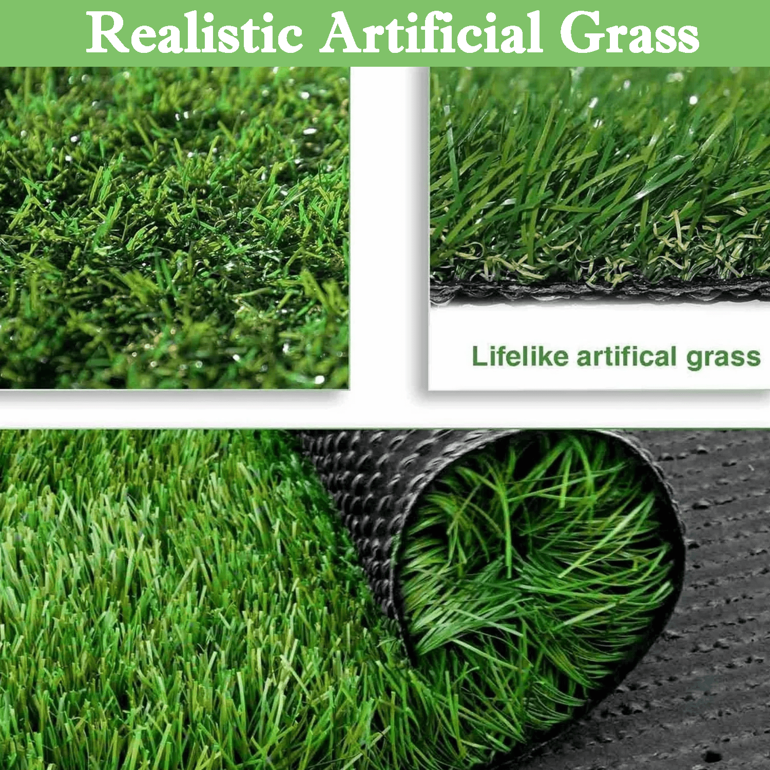 Qunbio Realistic Thick 3.3ft x 32.8ft Artificial Grass Turf, Faux Lawn Grass Rug for Indoor/Outdoor, Synthetic Landscape Fake Grass Mat