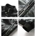 thumbnail image 5 of XIAONU Crocodile Grain Stand Collar Leather Jacket For Men Regular Fit Night Club Zip Outer Coat, 5 of 8