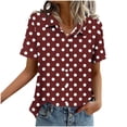 thumbnail image 5 of Ashyfjp Womens Tops Fashion Casual Oversized Free-Fit Polka Dot Short-Sleeve Button Turn Down Collar Shirt Top, Wine, S, 5 of 6