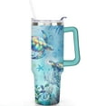 thumbnail image 2 of 40oz Cute Ocean Life Turtle Stainless Steel Flip Straw Tumbler Spill Proof Travel Cup Double Wall Vacuum Insulated Coffee Mug with Top Handle, 2 of 6
