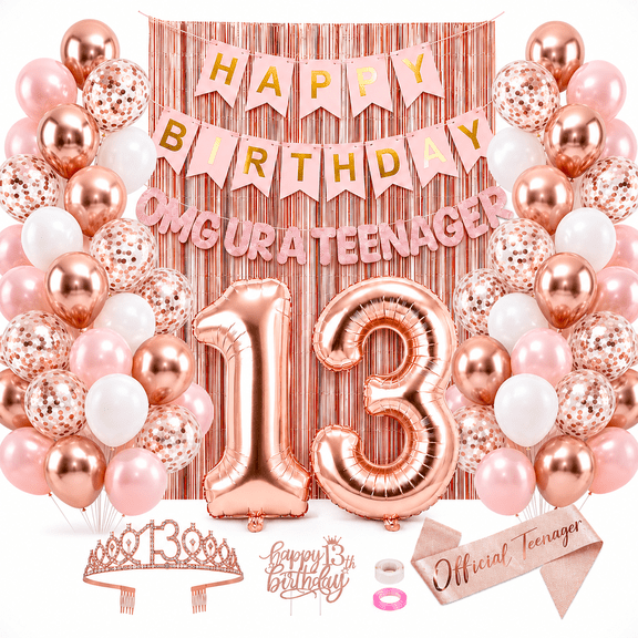 Sparkles Hub 13th Birthday Decorations for Girls, Rose Gold Party Kit