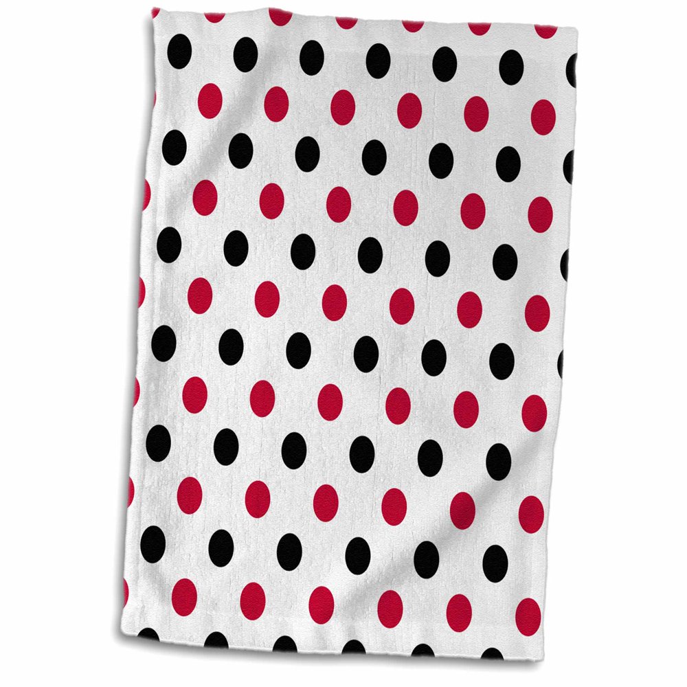 3dRose Cute Red, Black, and White Polka Dots Towel, 15 by 22inch