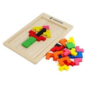 USATDD Puzzle en bois Tetris Tangram Jigsaw Casse-têtes Jouet Blocs de construction Jeu Puzzles en bois colorés Montessori Intelligence Cadeau éducatif pour bébé Tout-petits 40 Pcs