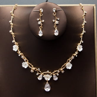 Mecresh Sparkling Bridal Jewelry Set - Crystal Rhinestone Flower Teardrop Necklace & Earrings In Silver, Wedding Gift For Bride & Bridesmaids
